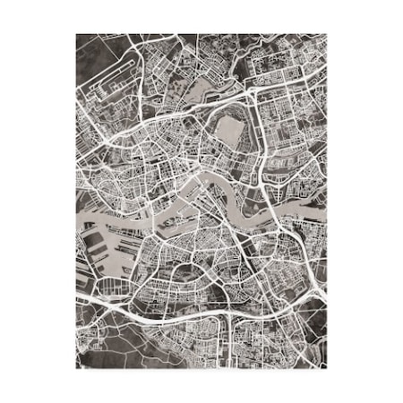 Michael Tompsett 'Rotterdam Netherlands City Map Black' Canvas Art,35x47